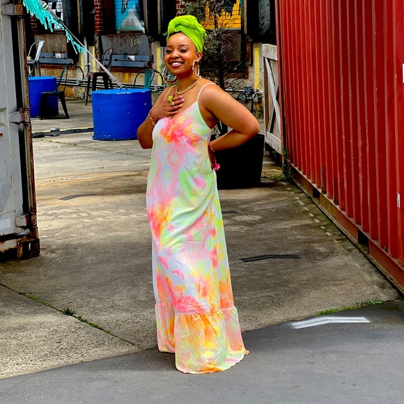 Dresses | Neon Tie Dye Maxi Dress | Poshmark